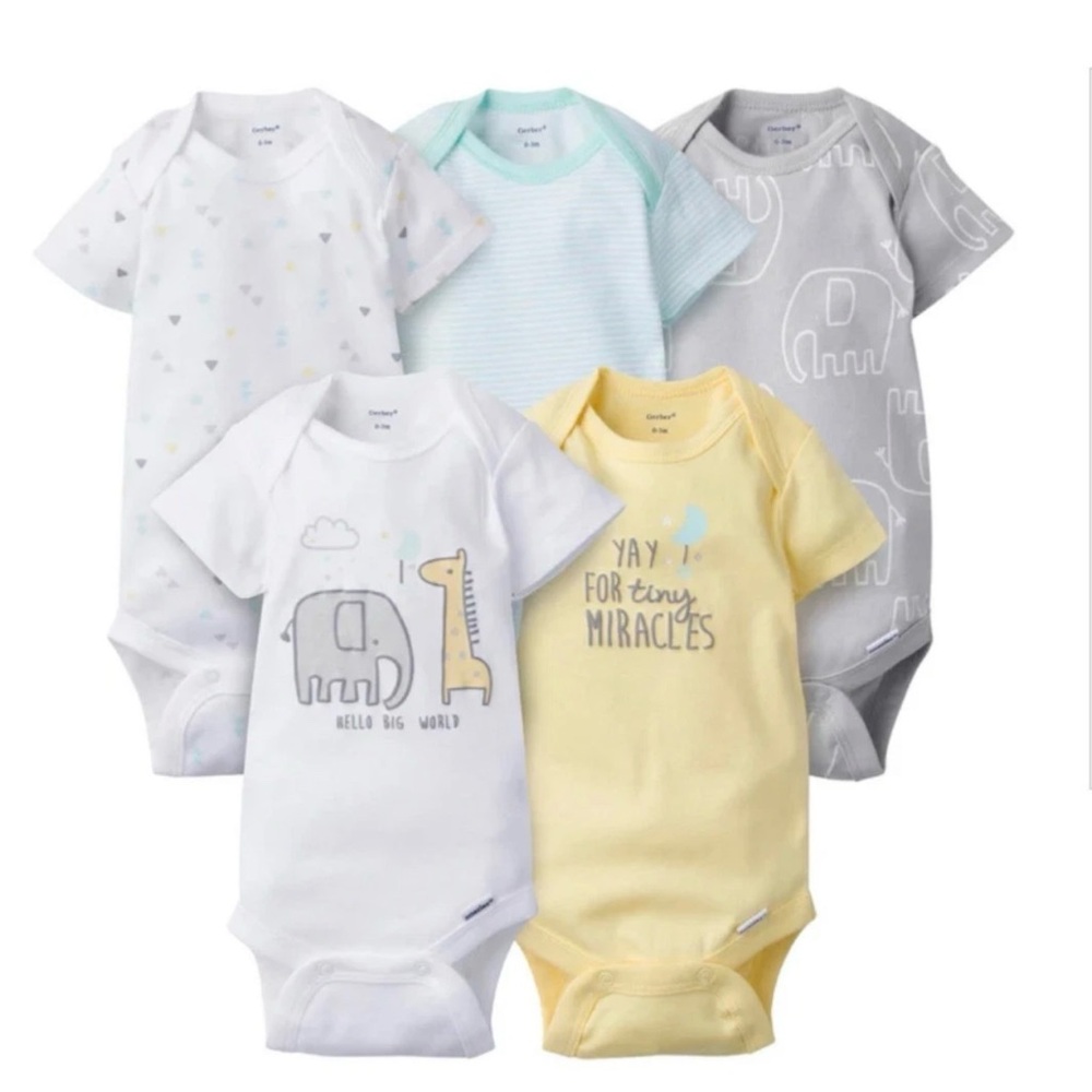 Gerber Baby Bodysuits - Gray, Yellow, Green, White